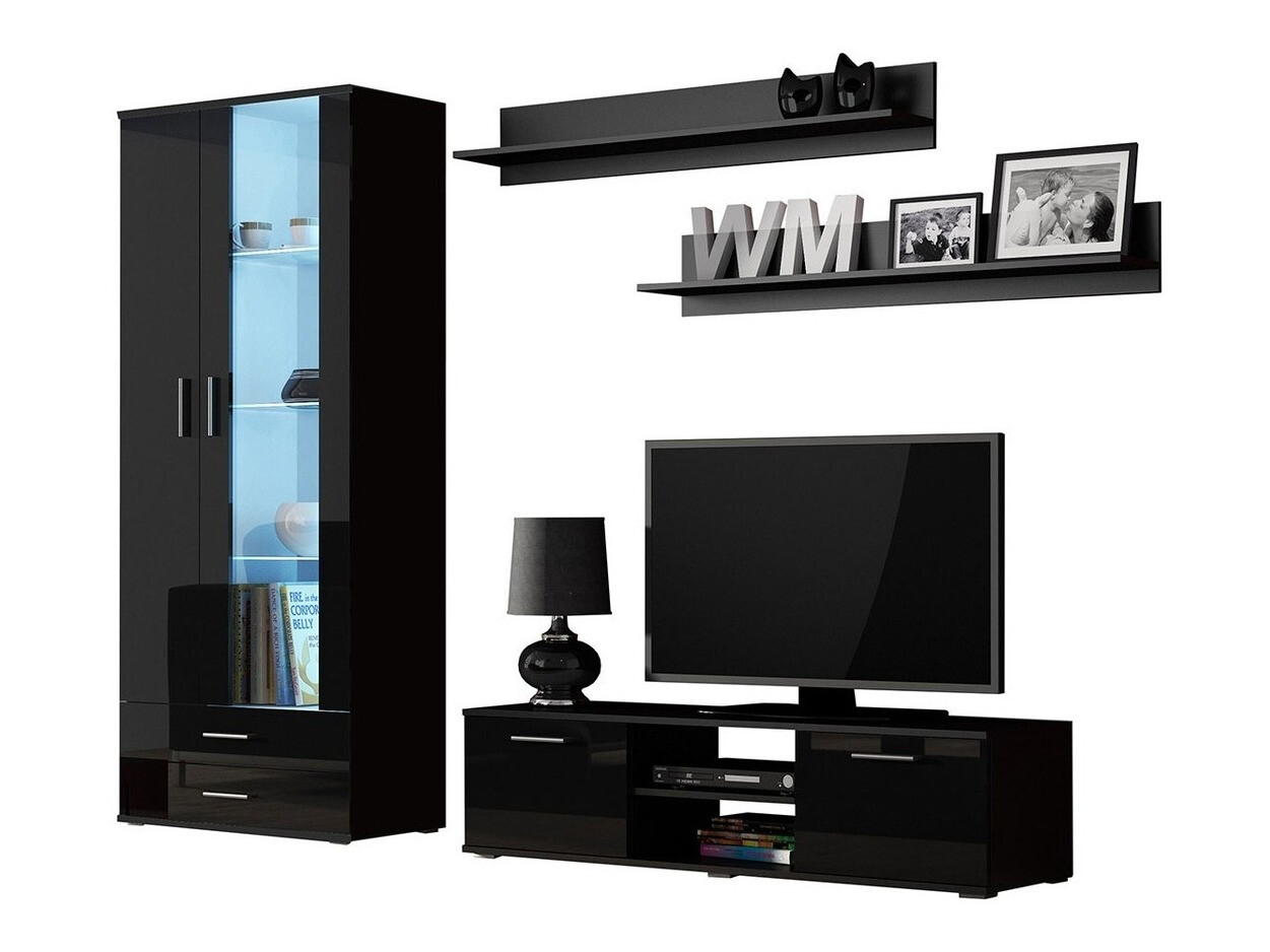 Set za dnevnu sobu Tornola 117 (Crno + Sjajno crna)