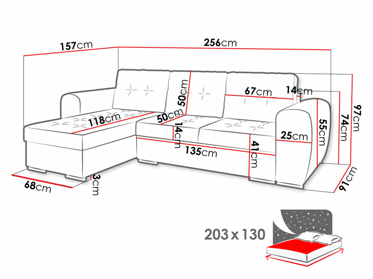 Ugaona sofa Muncie 109 (Monolith 09)