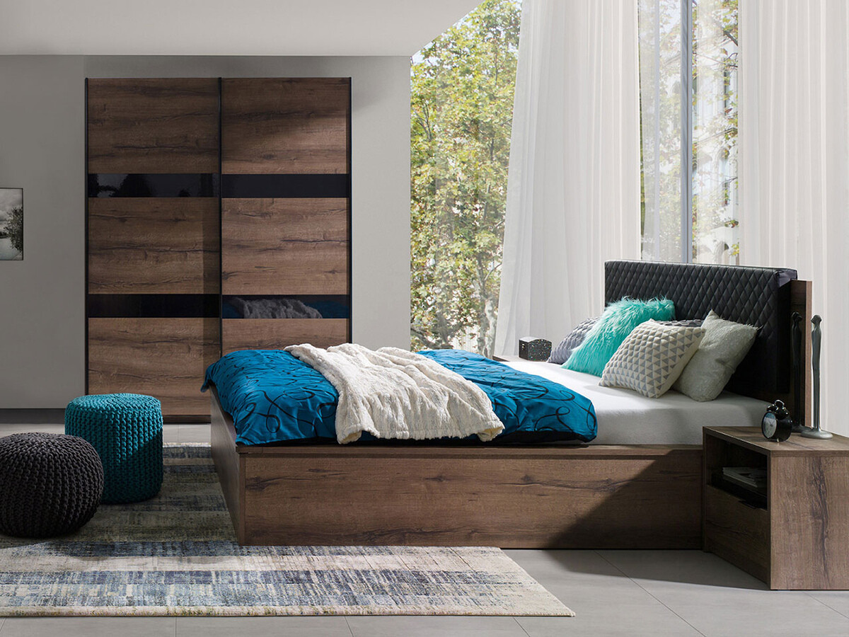 Ormar Fivelbo 109 (Manastirski hrast + Crna visoki sjaj)