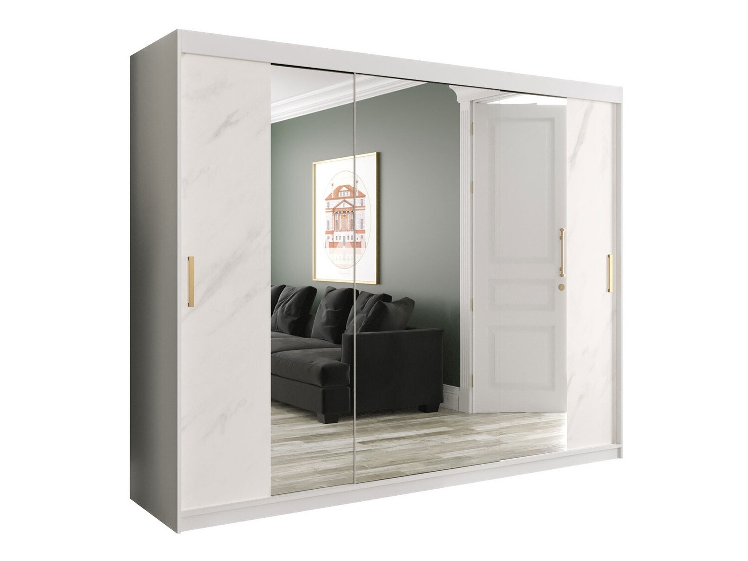 Ormar Hartford 263 (Mat belo + Beli mermer)