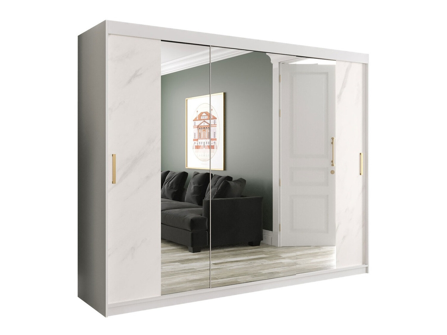 Ormar Hartford 263 (Mat belo + Beli mermer)