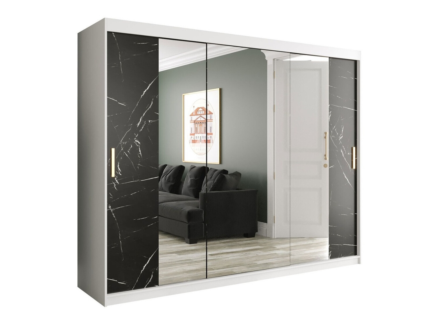 Ormar Hartford 263 (Mat belo + Crni mermer)