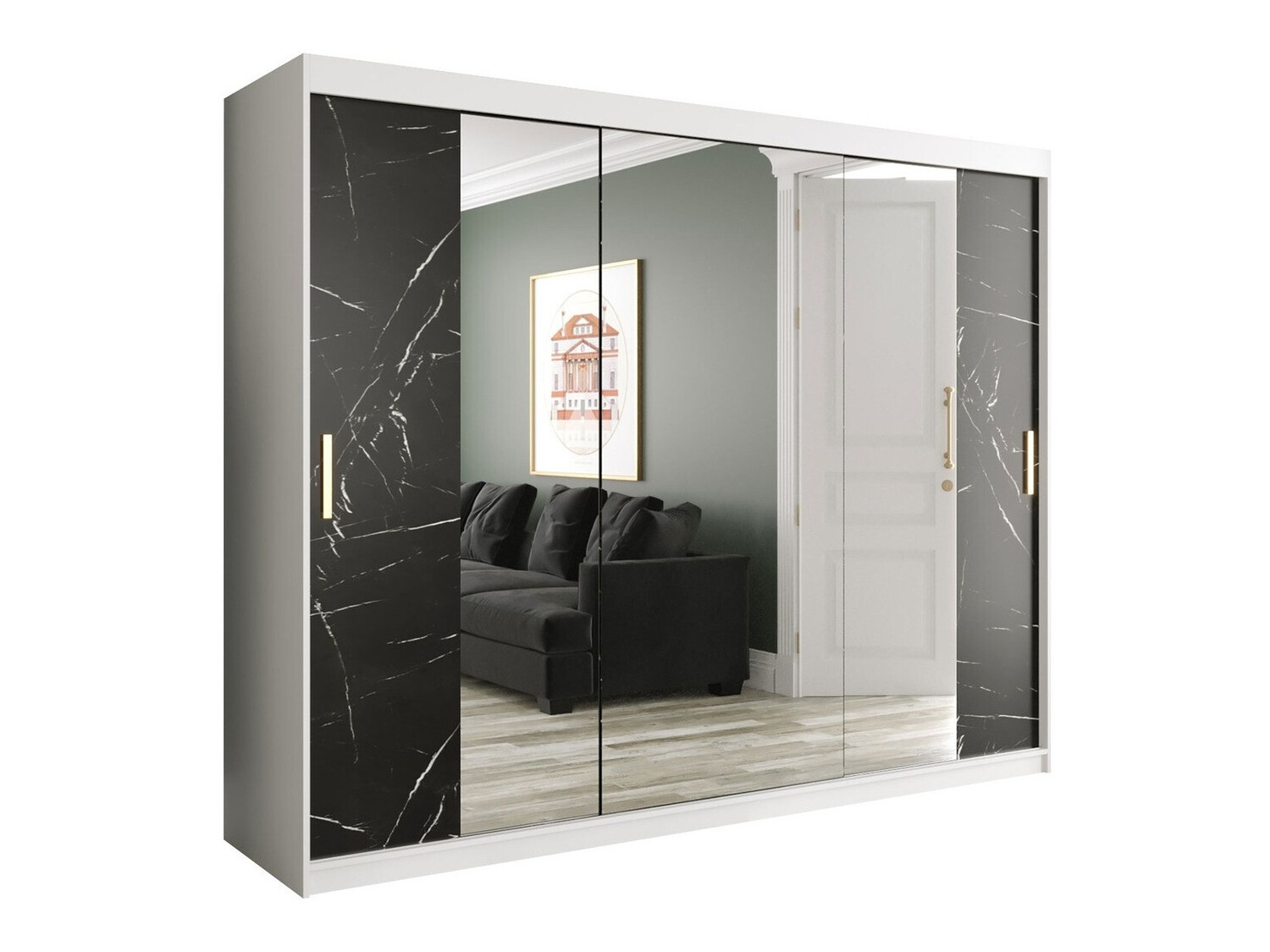 Ormar Hartford 263 (Mat belo + Crni mermer)