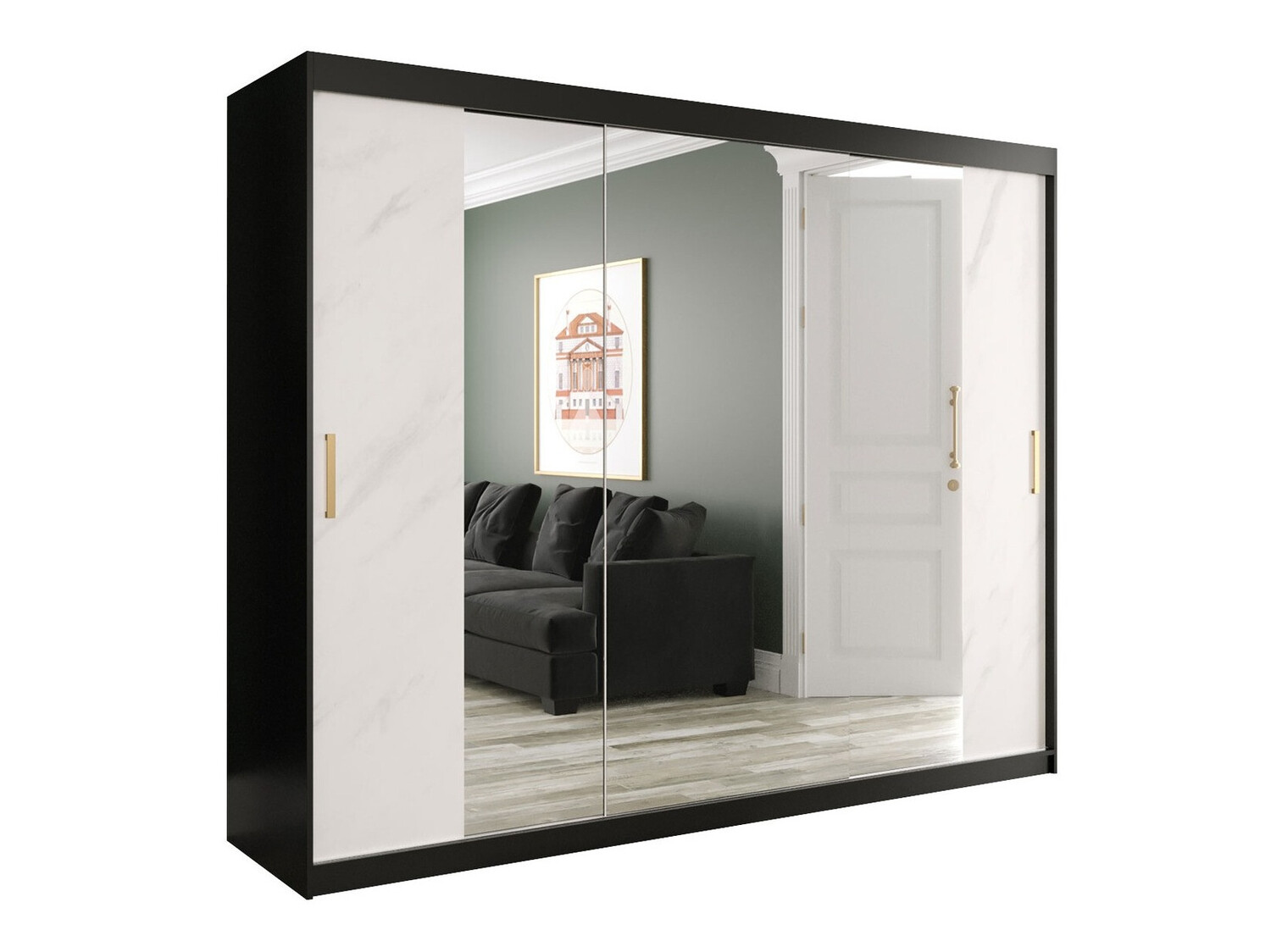 Ormar Hartford 263 (Mat crna + Beli mermer)