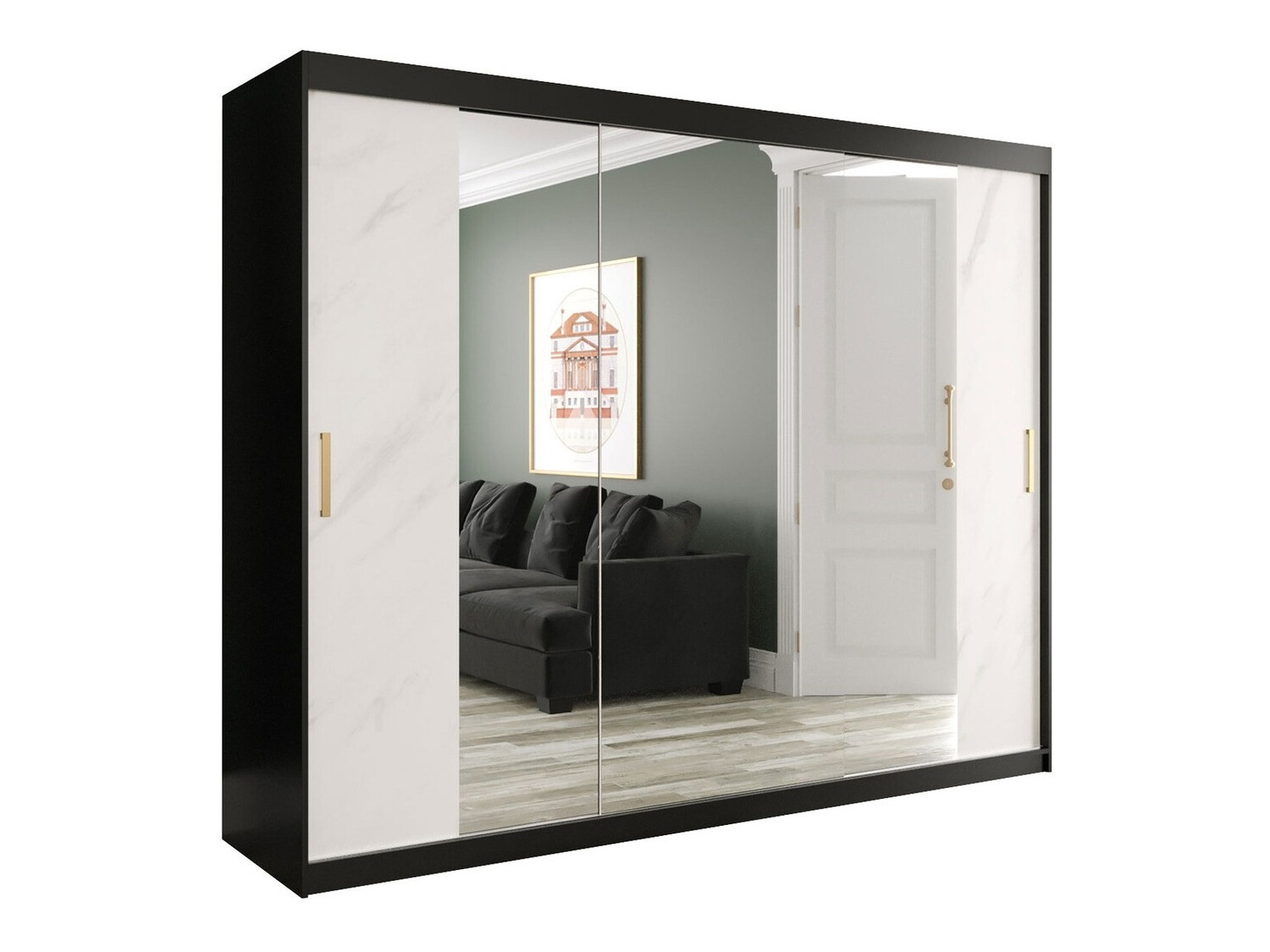 Ormar Hartford 263 (Mat crna + Beli mermer)