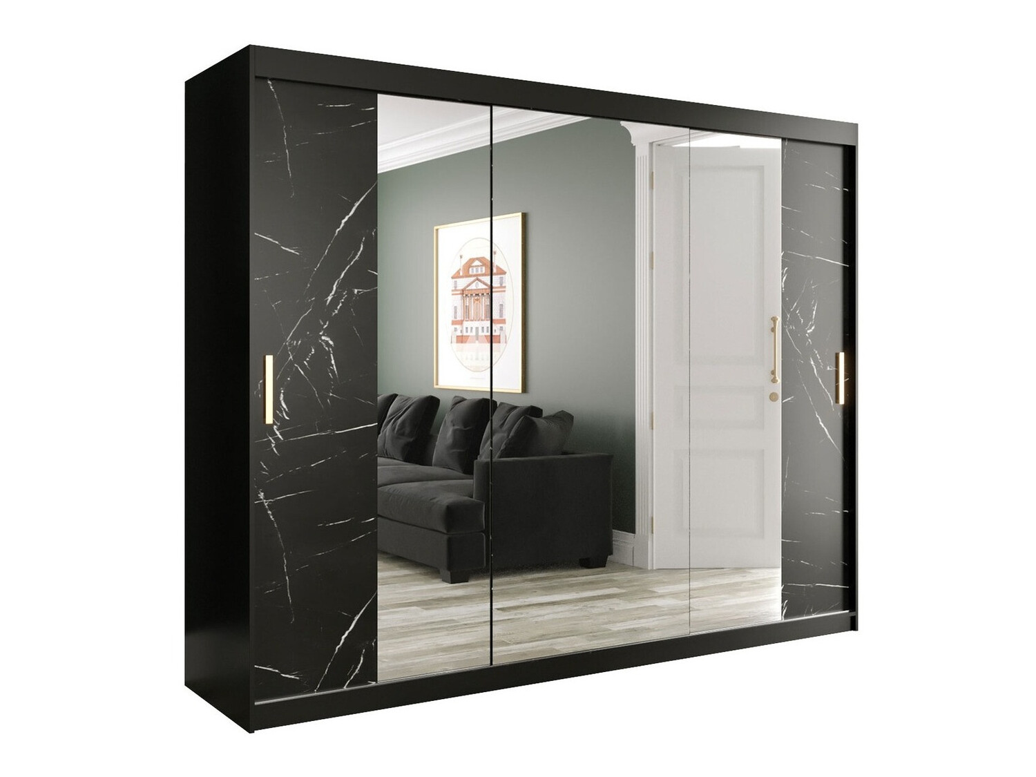 Ormar Hartford 263 (Mat crna + Crni mermer)