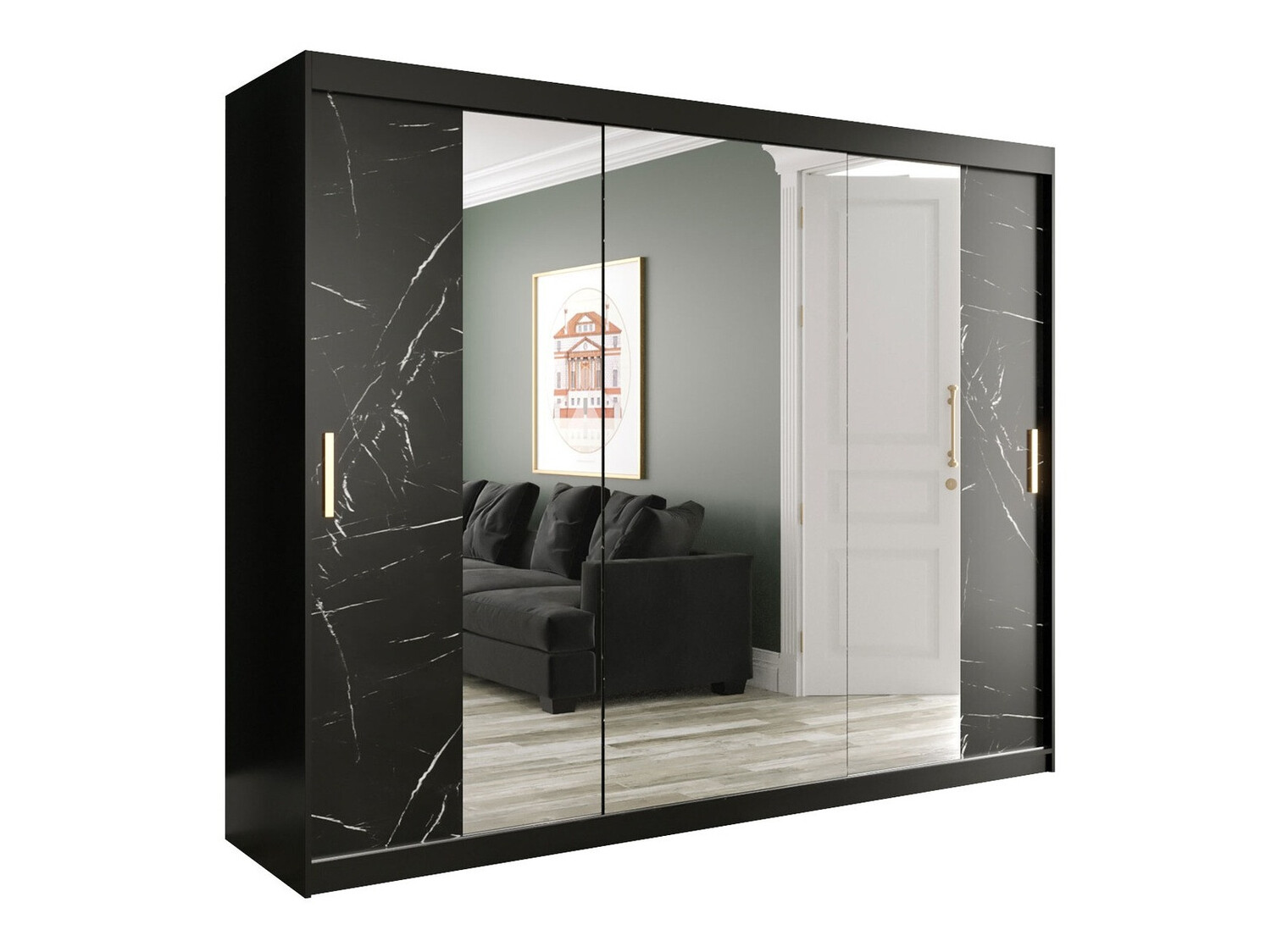 Ormar Hartford 263 (Mat crna + Crni mermer)