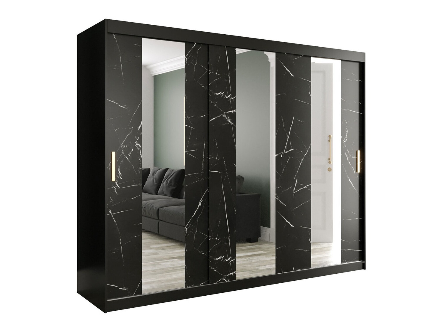 Ormar Hartford 245 (Mat crna + Crni mermer)