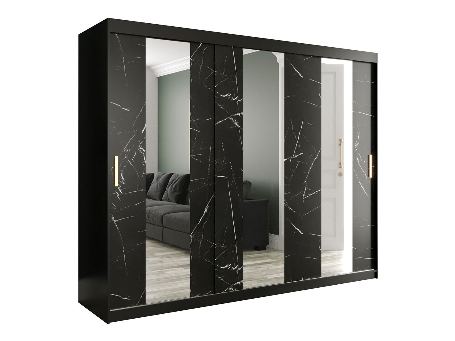 Ormar Hartford 245 (Mat crna + Crni mermer)