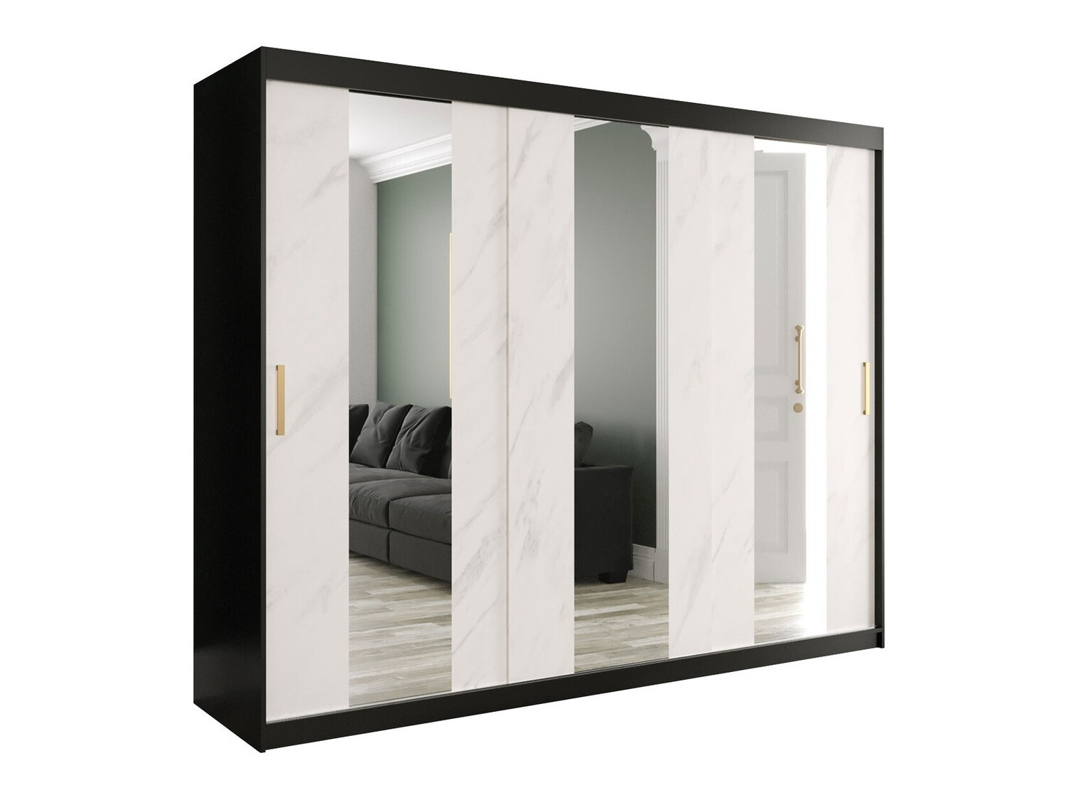 Ormar Hartford 245 (Mat crna + Beli mermer)