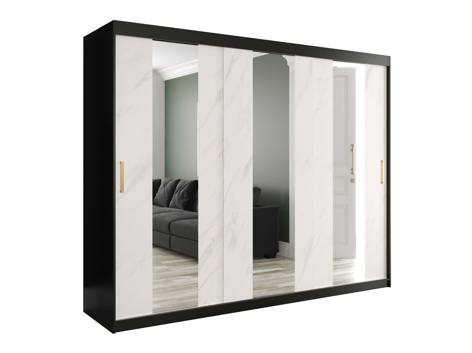 Ormar Hartford 245 (Mat crna + Beli mermer)