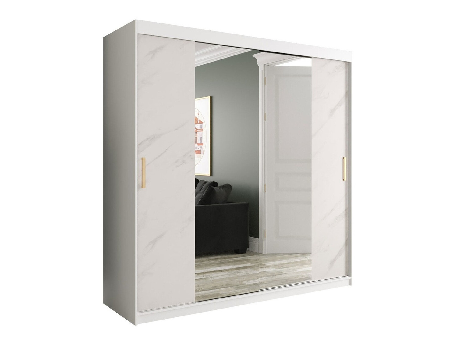 Ormar Hartford 256 (Mat belo + Beli mermer)