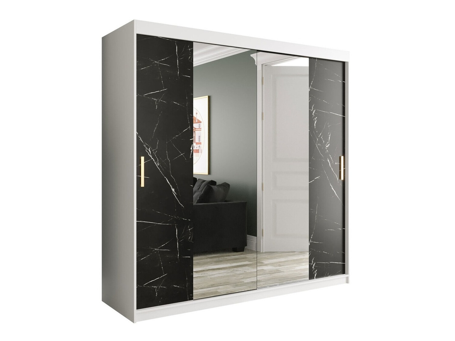 Ormar Hartford 256 (Mat belo + Crni mermer)