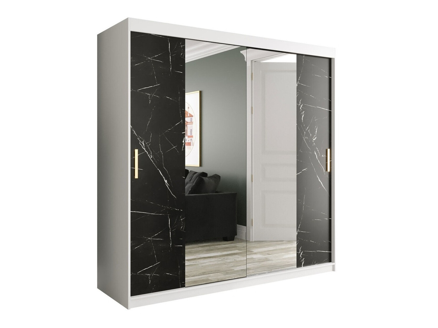 Ormar Hartford 256 (Mat belo + Crni mermer)