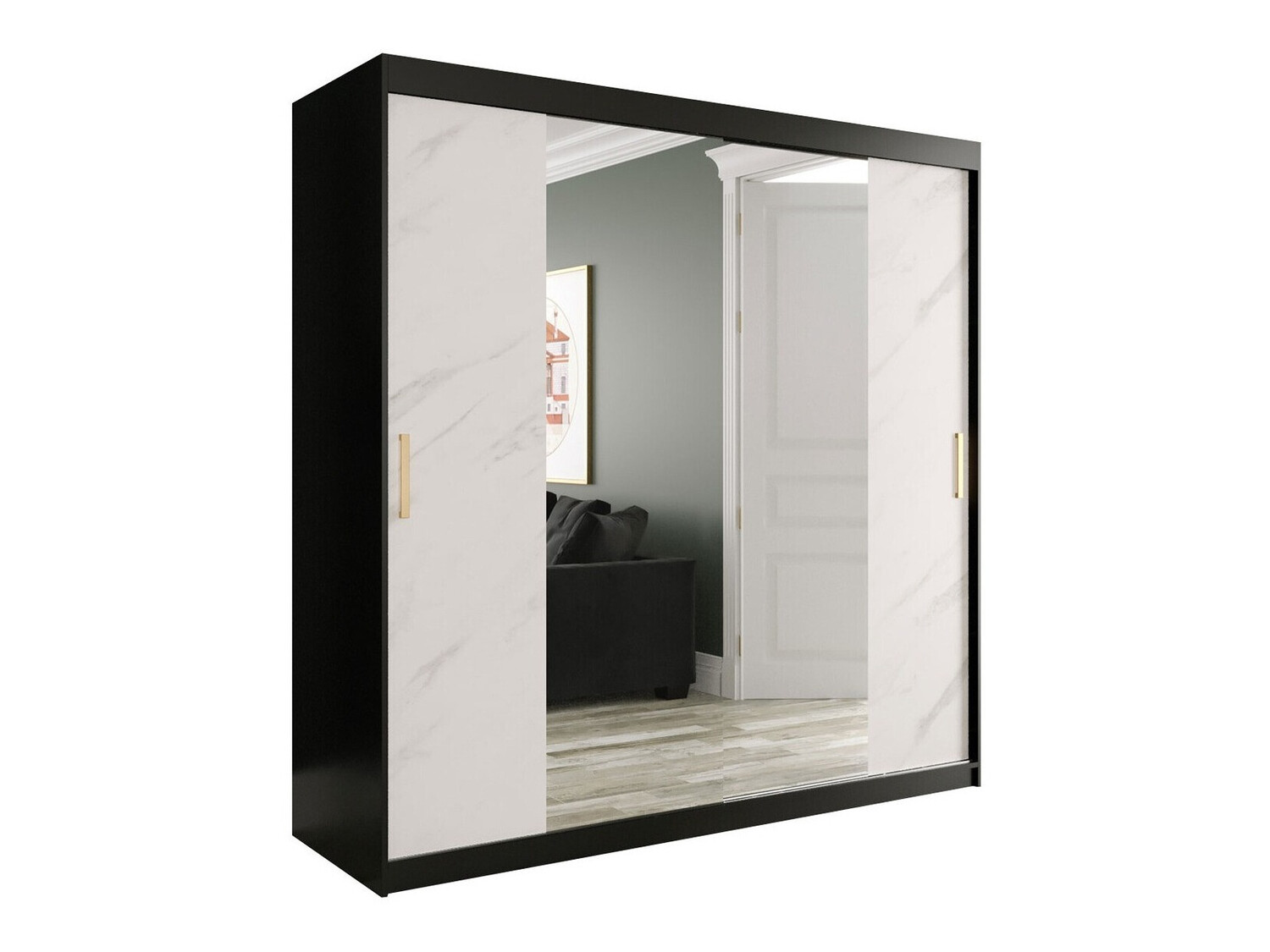 Ormar Hartford 256 (Mat crna + Beli mermer)