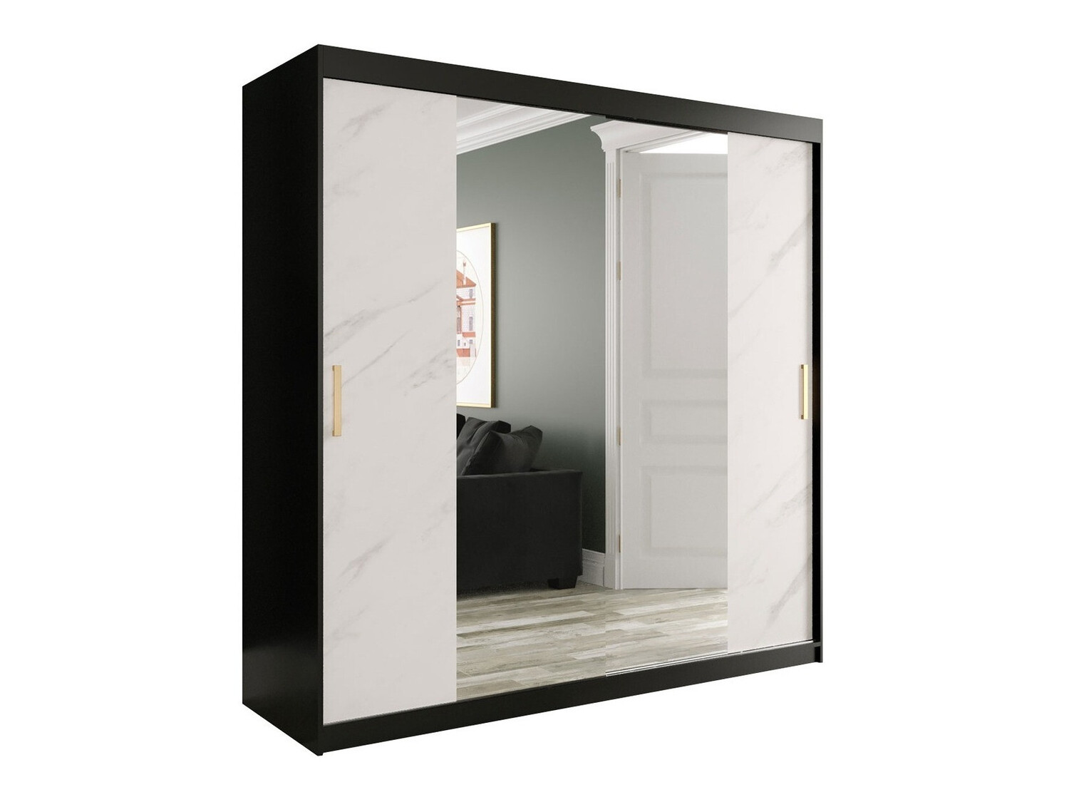 Ormar Hartford 256 (Mat crna + Beli mermer)