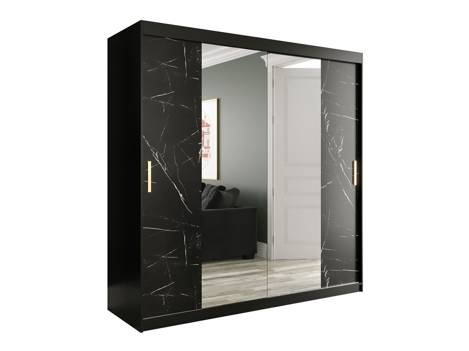 Ormar Hartford 256 (Mat crna + Crni mermer)