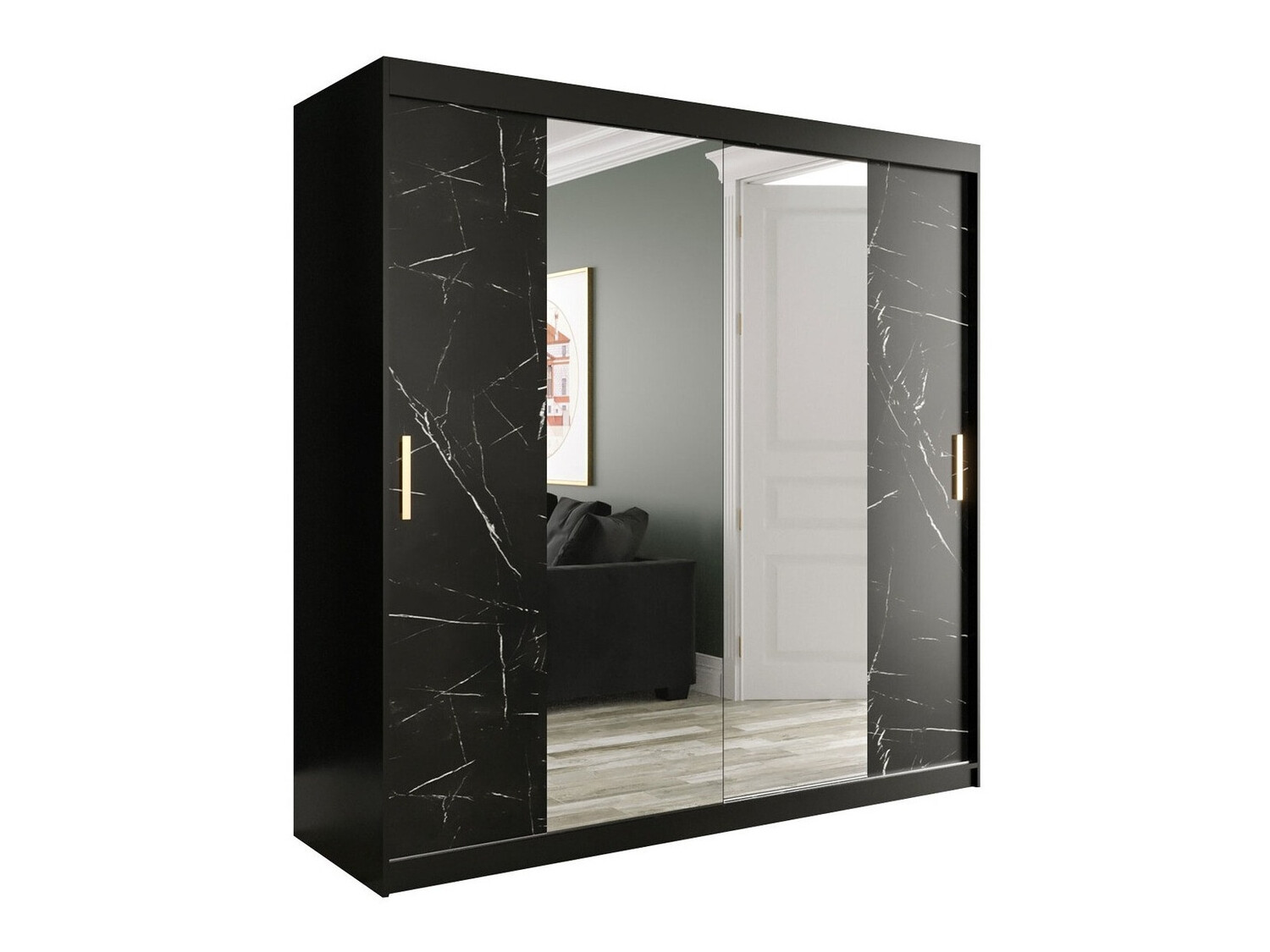 Ormar Hartford 256 (Mat crna + Crni mermer)