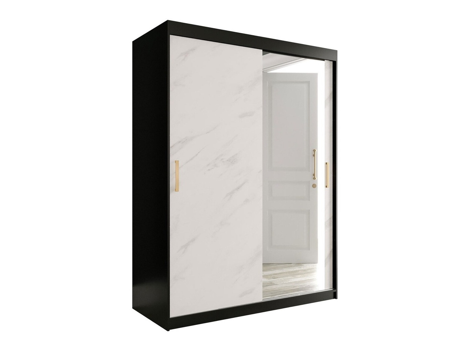 Ormar Hartford 260 (Mat crna + Beli mermer)