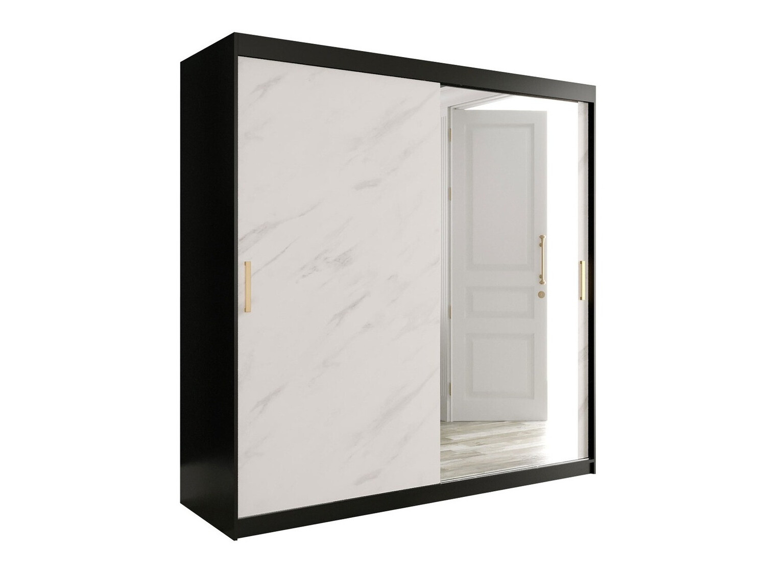 Ormar Hartford 262 (Mat crna + Beli mermer)