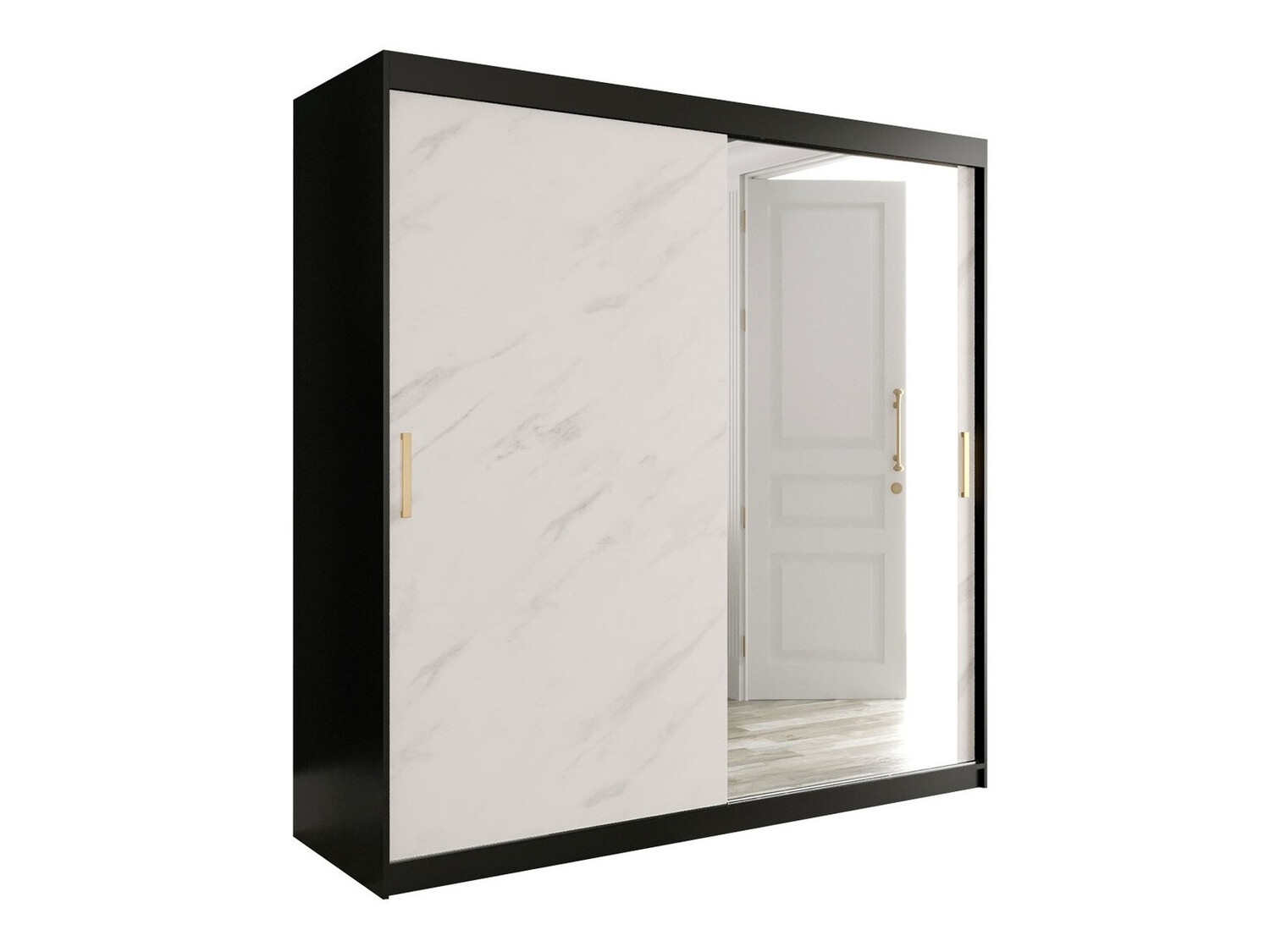 Ormar Hartford 262 (Mat crna + Beli mermer)