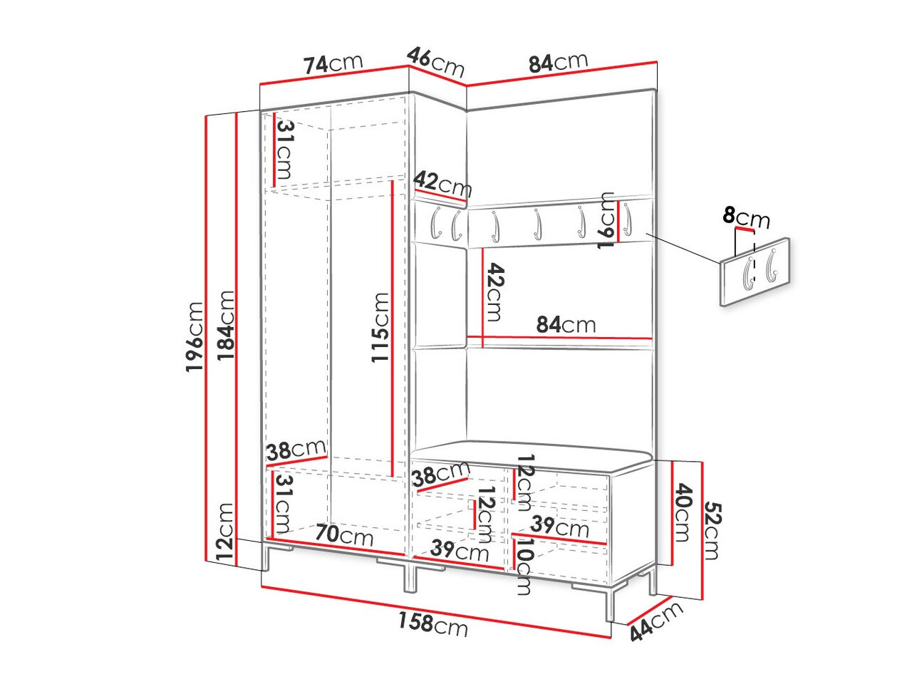 Set za hodnik Tivsoa 100 (Belo)