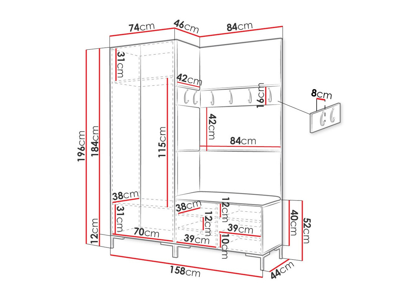 Set za hodnik Tivsoa 100 (Crno)