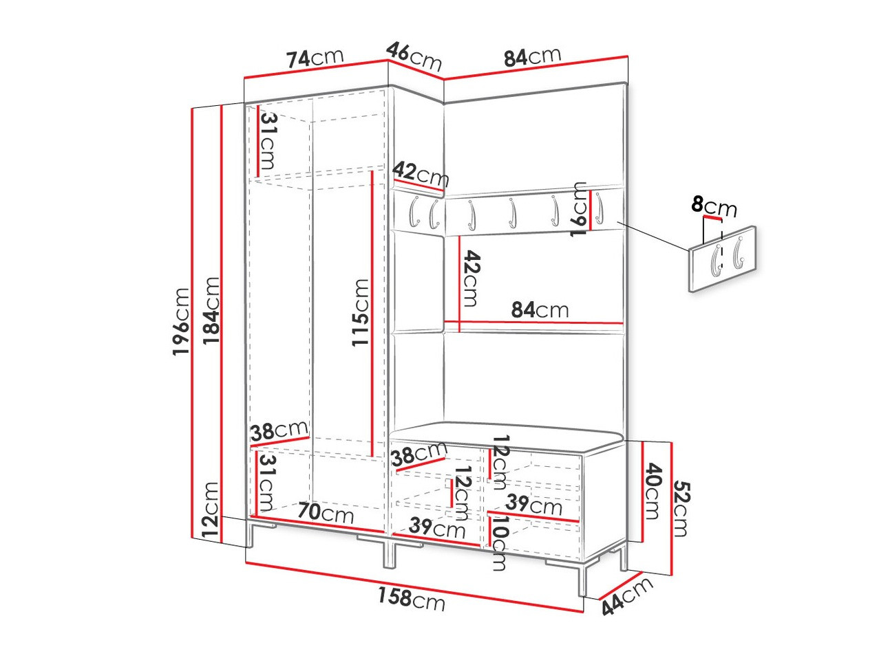 Set za hodnik Tivsoa 100 (Crno)