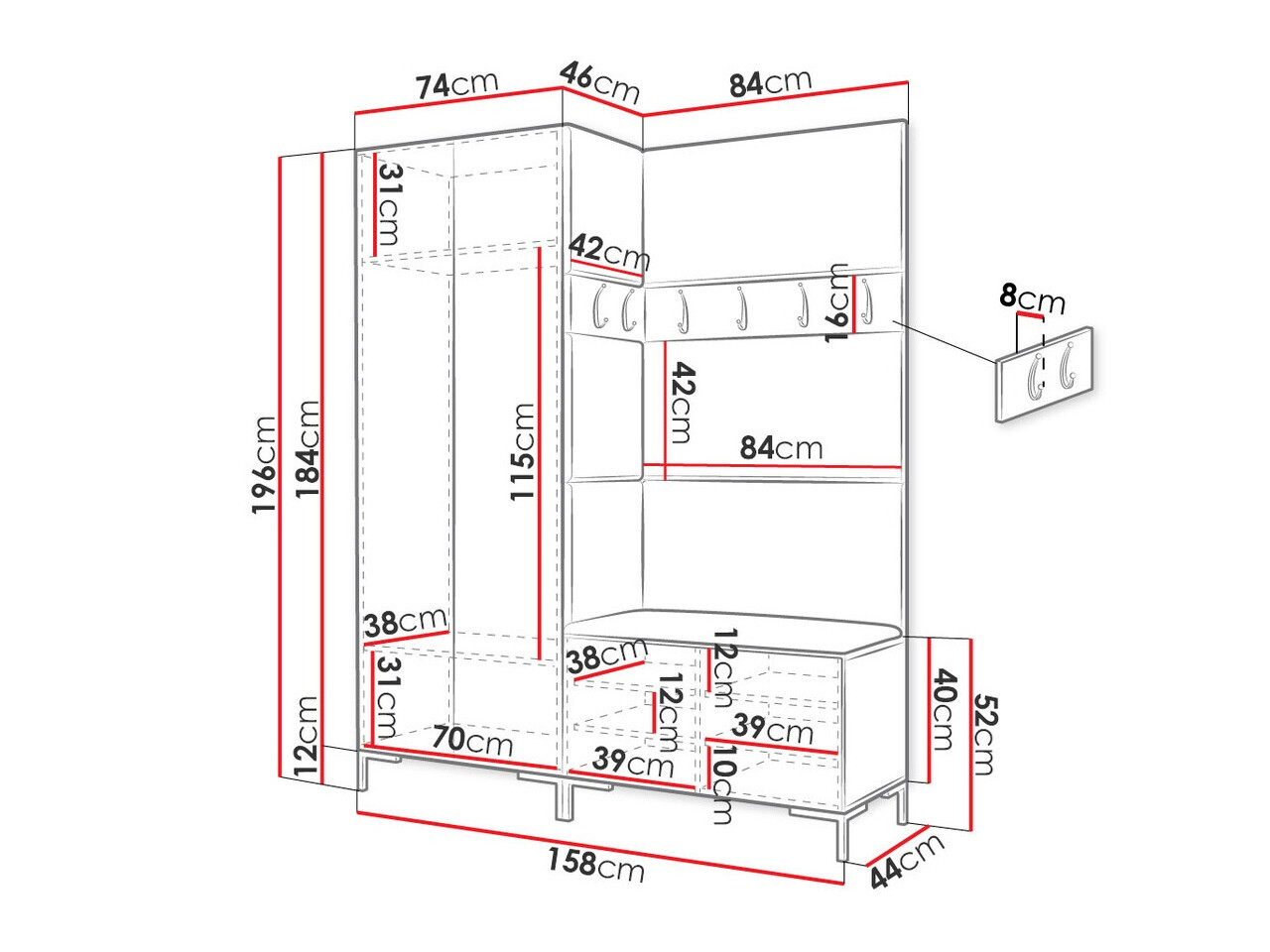 Set za hodnik Tivsoa 100 (Crno)