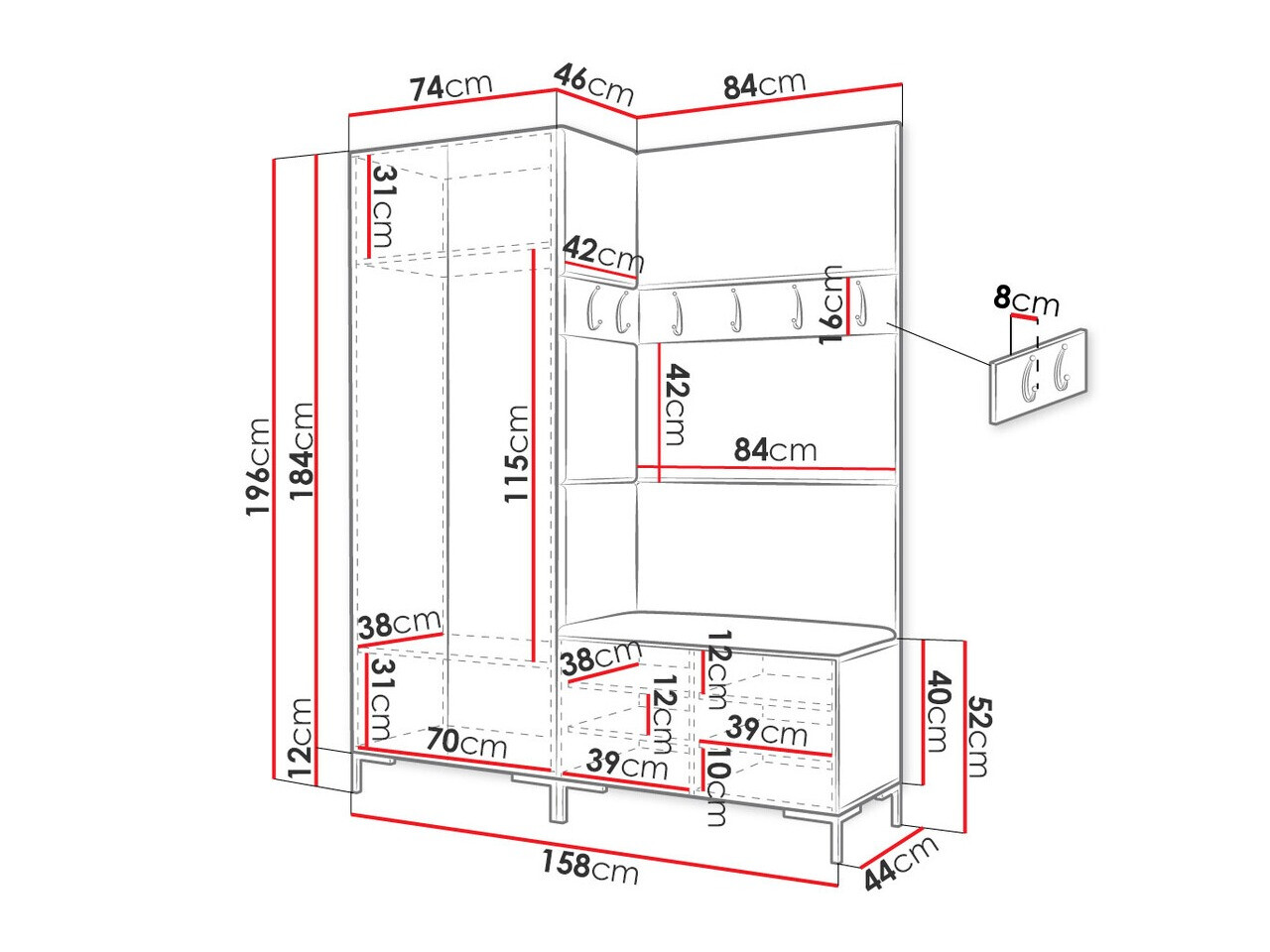Set za hodnik Tivsoa 100 (Crno)