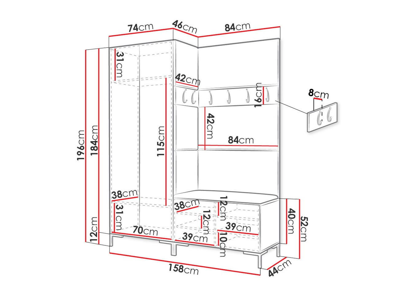 Set za hodnik Tivsoa 100 (Crno)