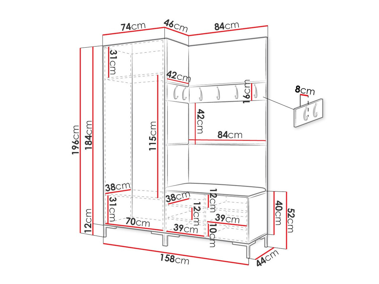 Set za hodnik Tivsoa 100 (Crno)