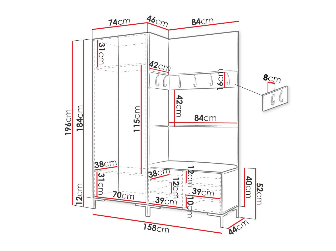 Set za hodnik Tivsoa 100 (Crno)