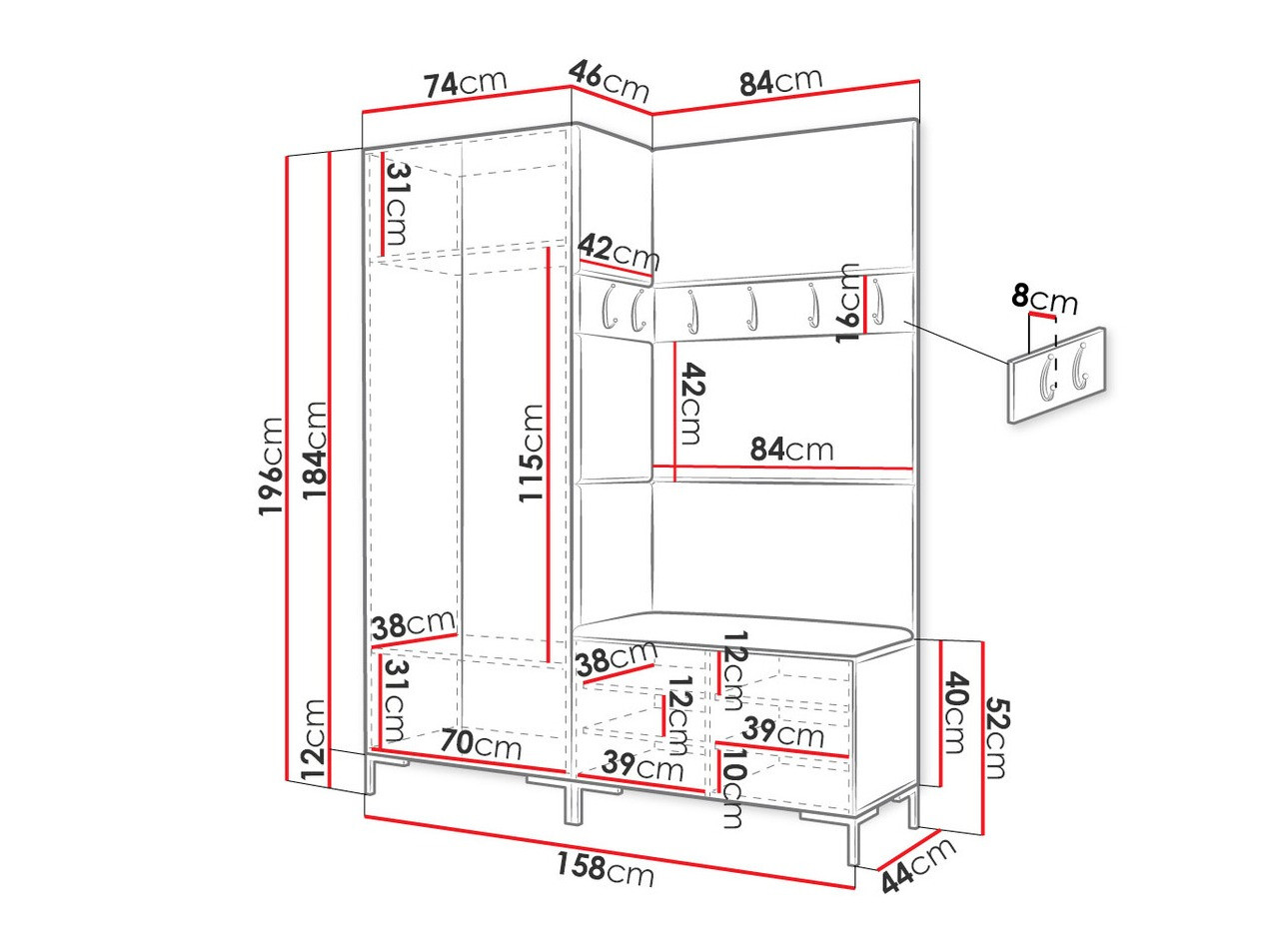Set za hodnik Tivsoa 100 (Crno)