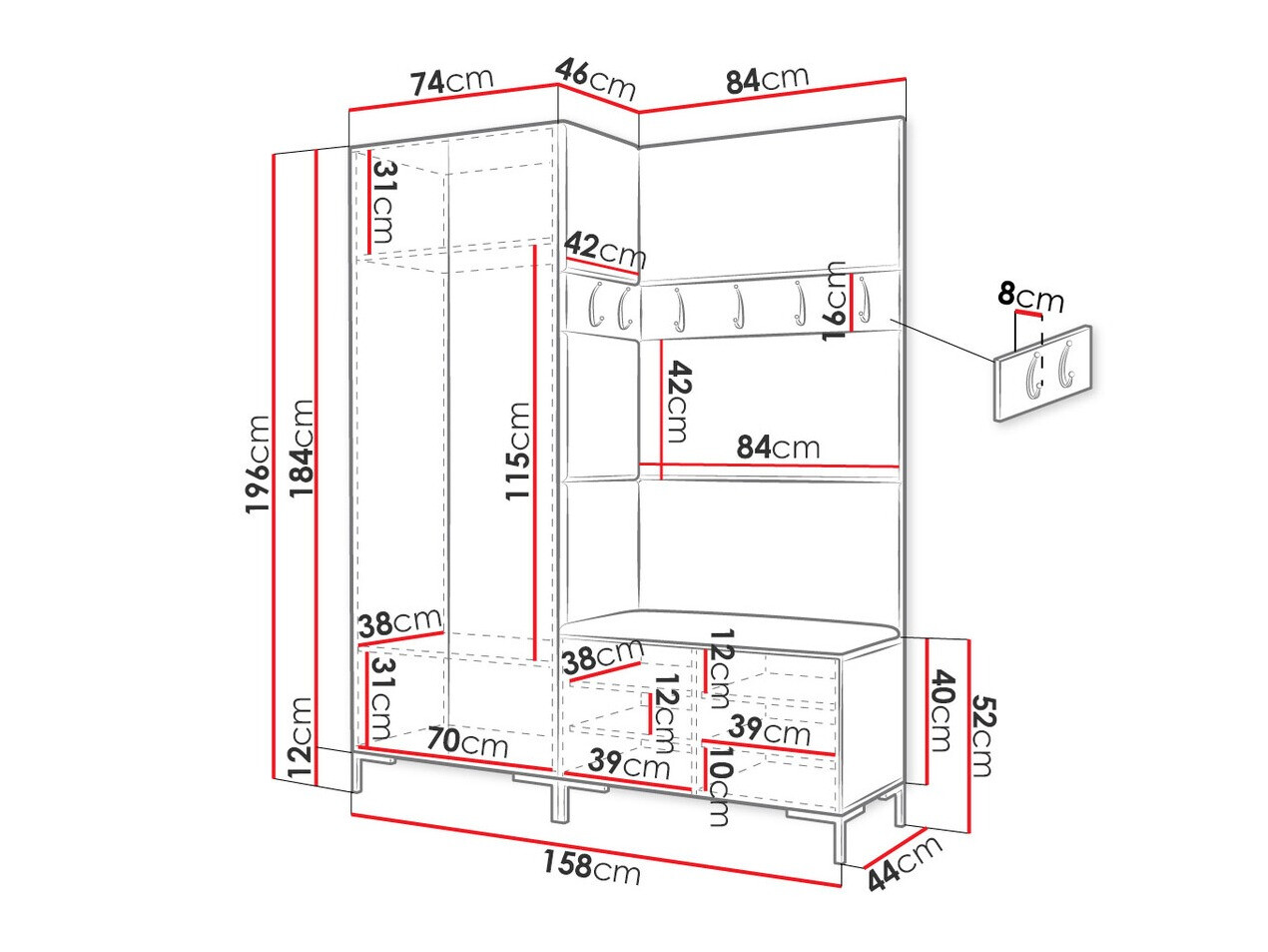Set za hodnik Tivsoa 100 (Belo)