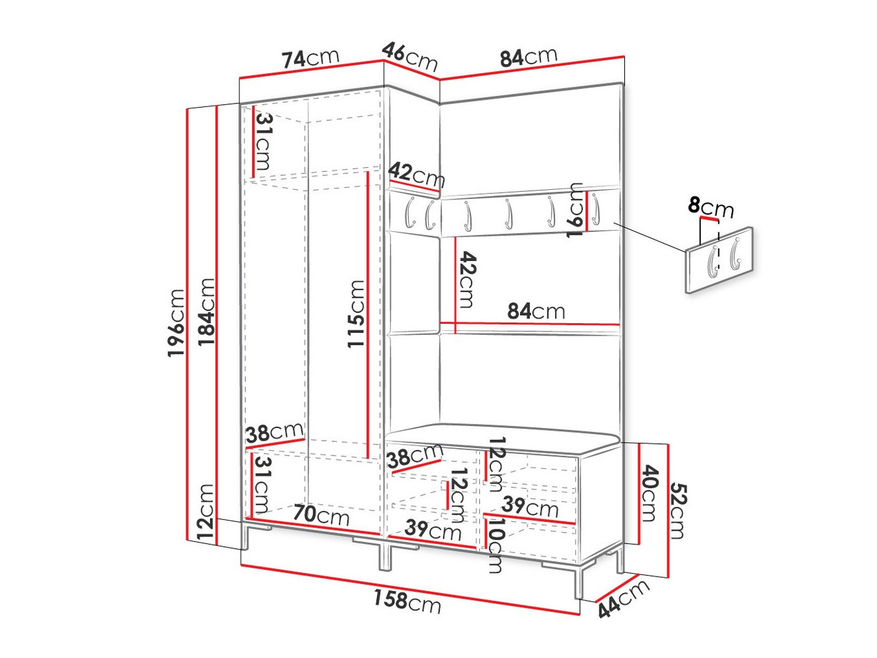 Set za hodnik Tivsoa 100 (Belo)