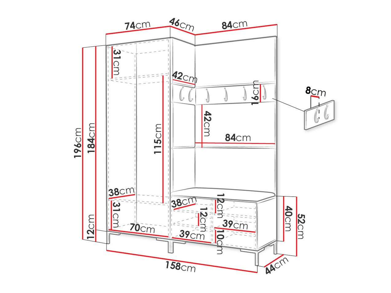 Set za hodnik Tivsoa 100 (Belo)