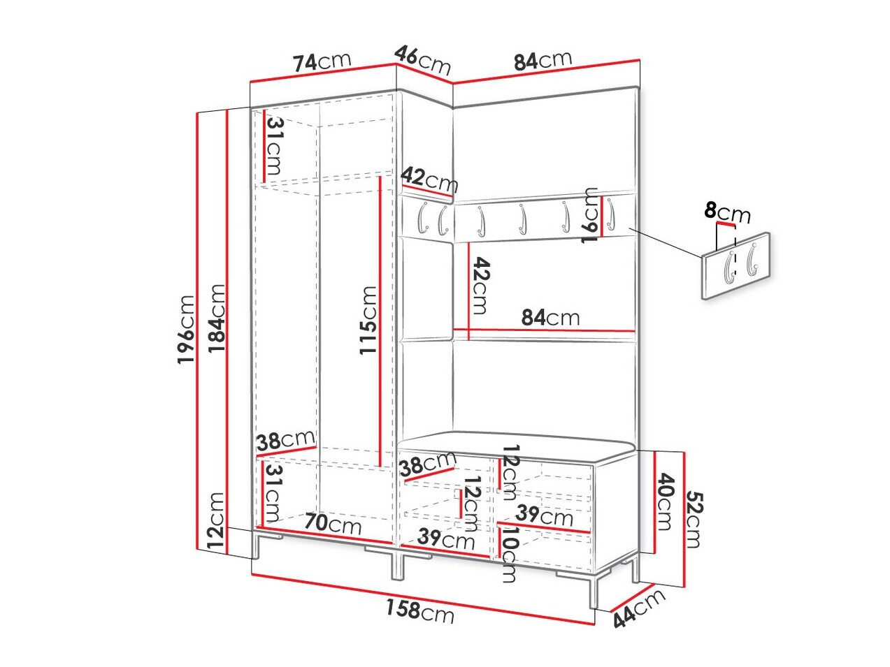 Set za hodnik Tivsoa 100 (Belo)