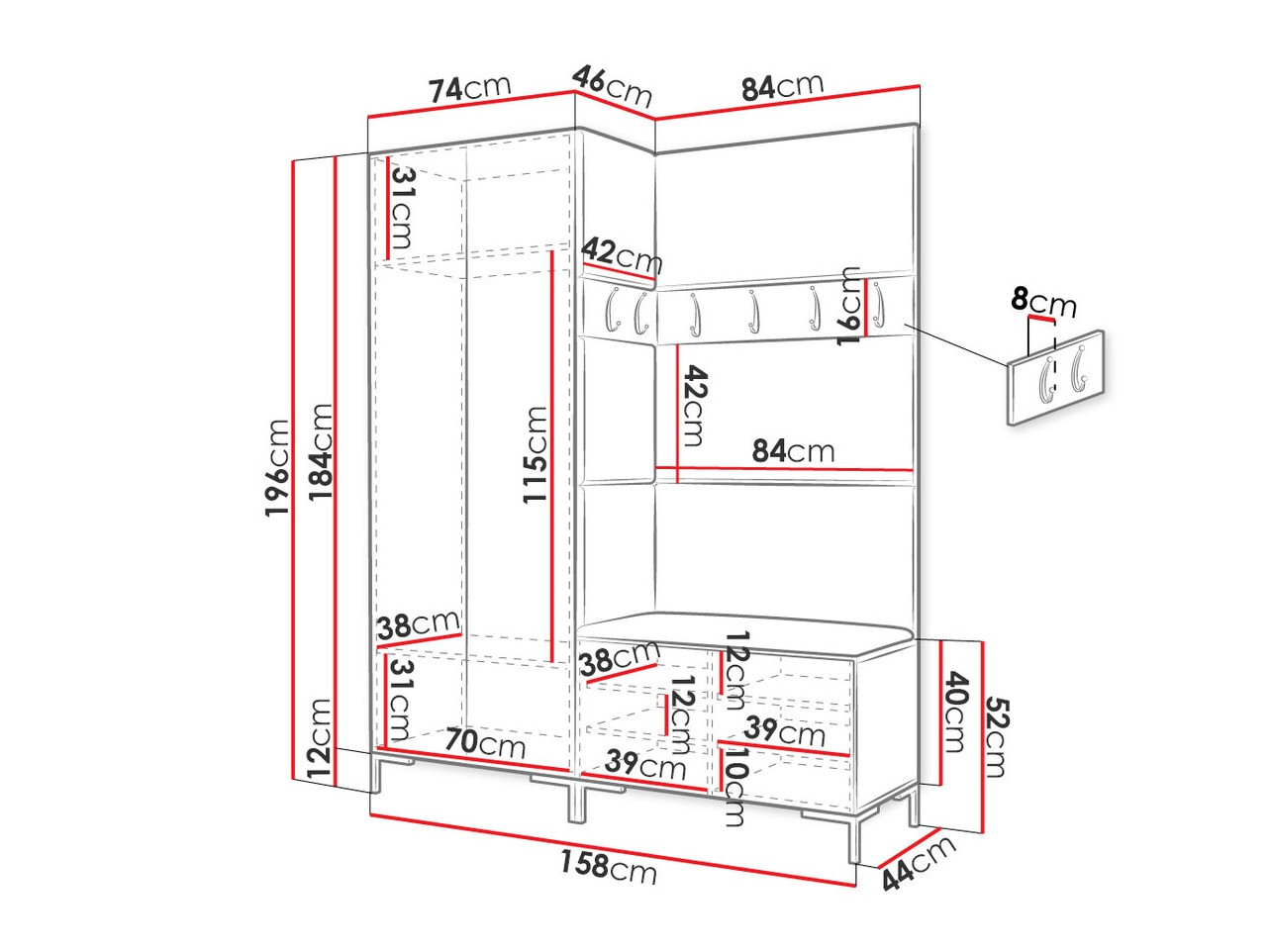 Set za hodnik Tivsoa 100 (Belo)
