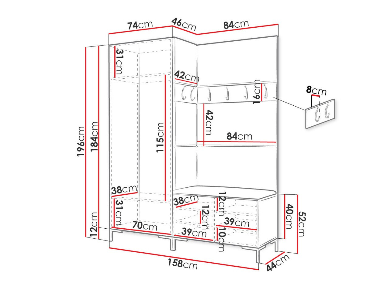 Set za hodnik Tivsoa 100 (Craft hrast)