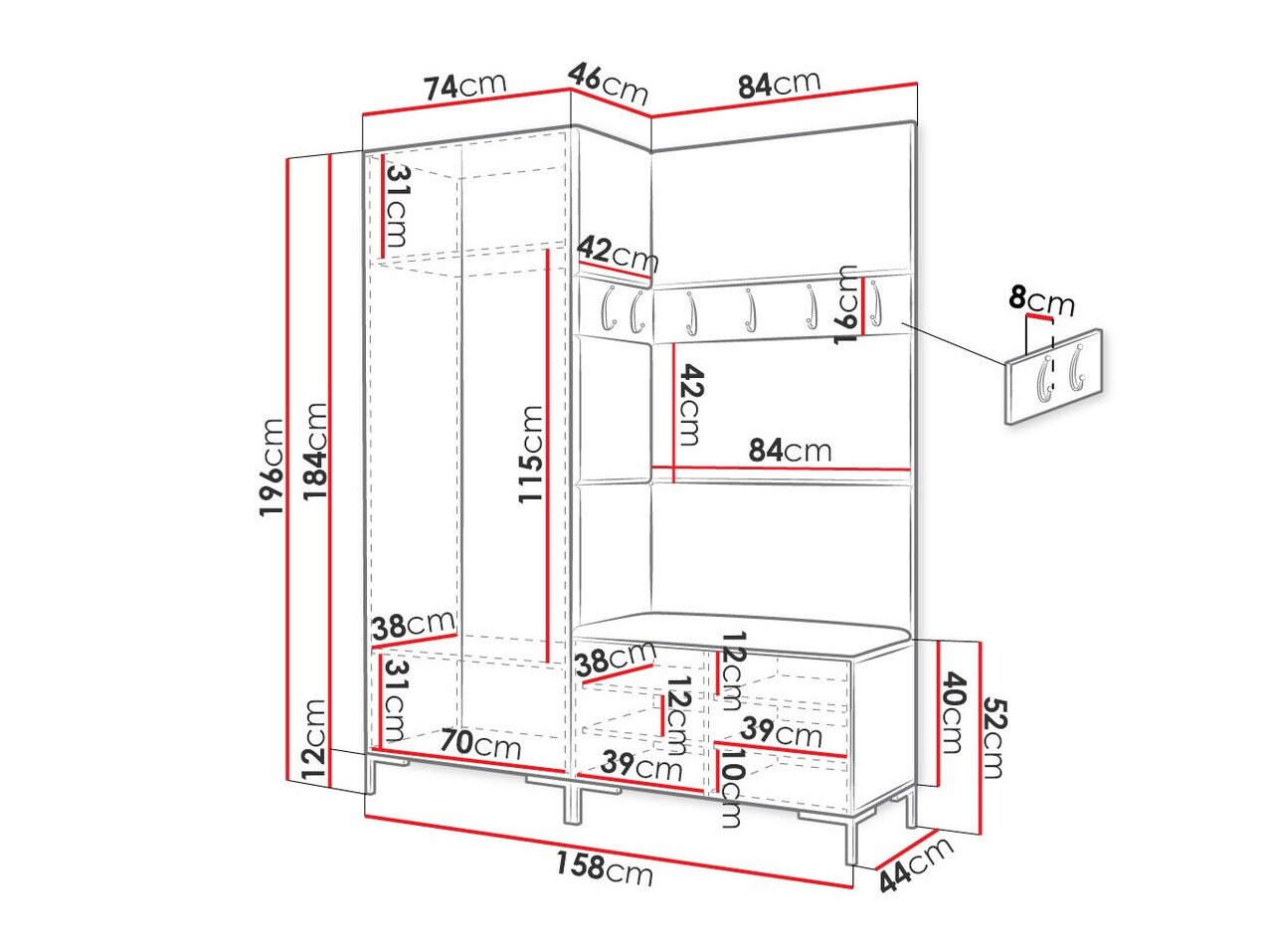 Set za hodnik Tivsoa 100 (Craft hrast)