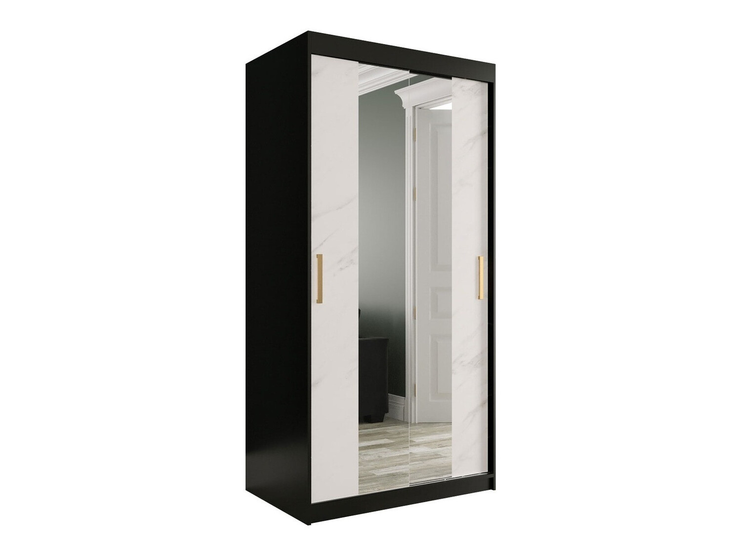 Ormar Hartford 252 (Mat crna + Beli mermer)