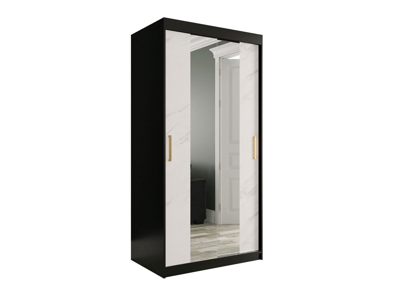 Ormar Hartford 252 (Mat crna + Beli mermer)