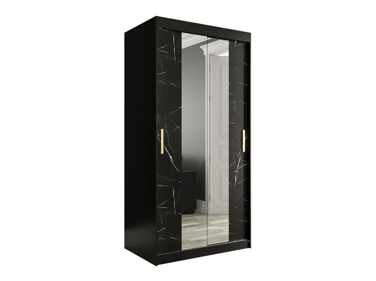 Ormar Hartford 252 (Mat crna + Crni mermer)