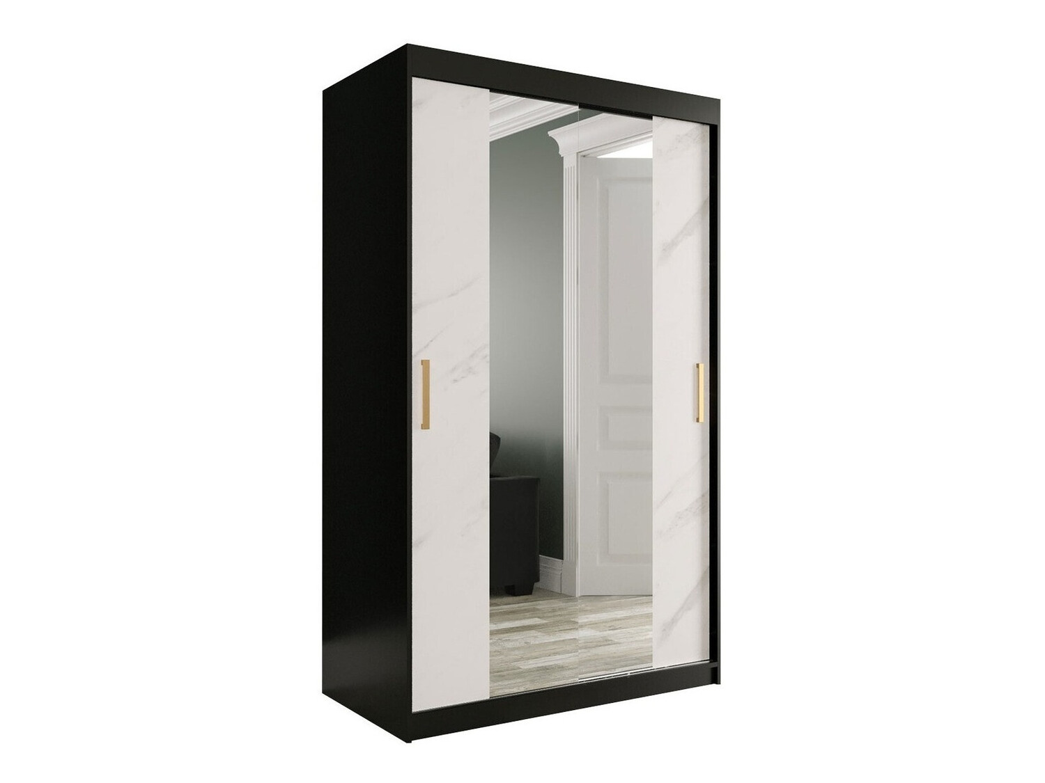 Ormar Hartford 253 (Mat crna + Beli mermer)