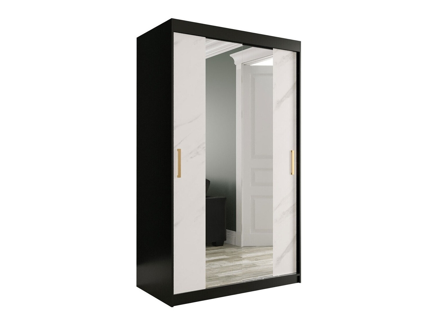 Ormar Hartford 253 (Mat crna + Beli mermer)