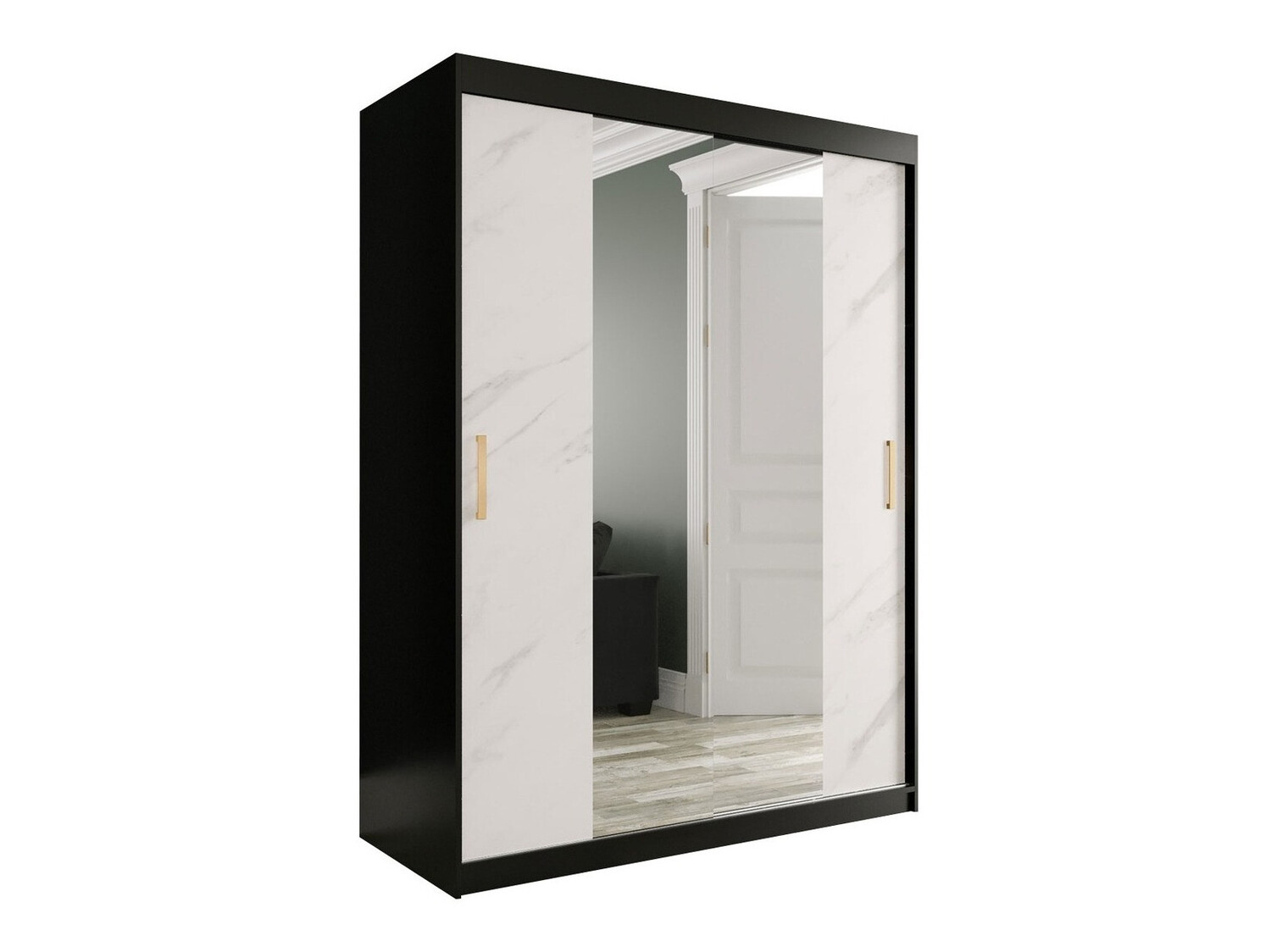 Ormar Hartford 254 (Mat crna + Beli mermer)