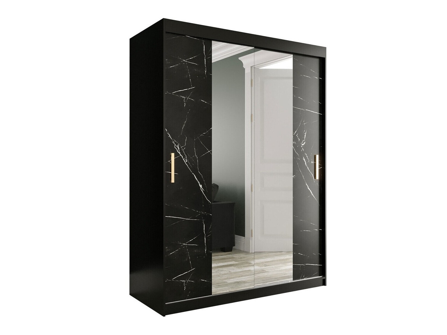 Ormar Hartford 254 (Mat crna + Crni mermer)