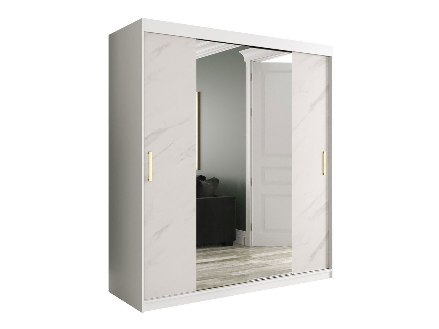 Ormar Hartford 255 (Mat belo + Beli mermer)