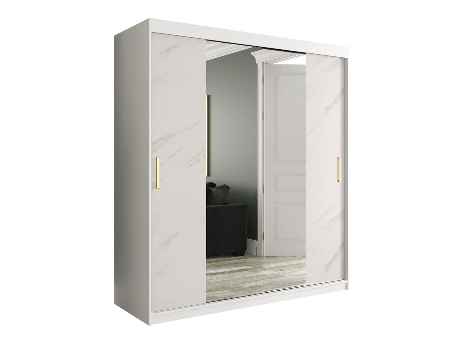 Ormar Hartford 255 (Mat belo + Beli mermer)